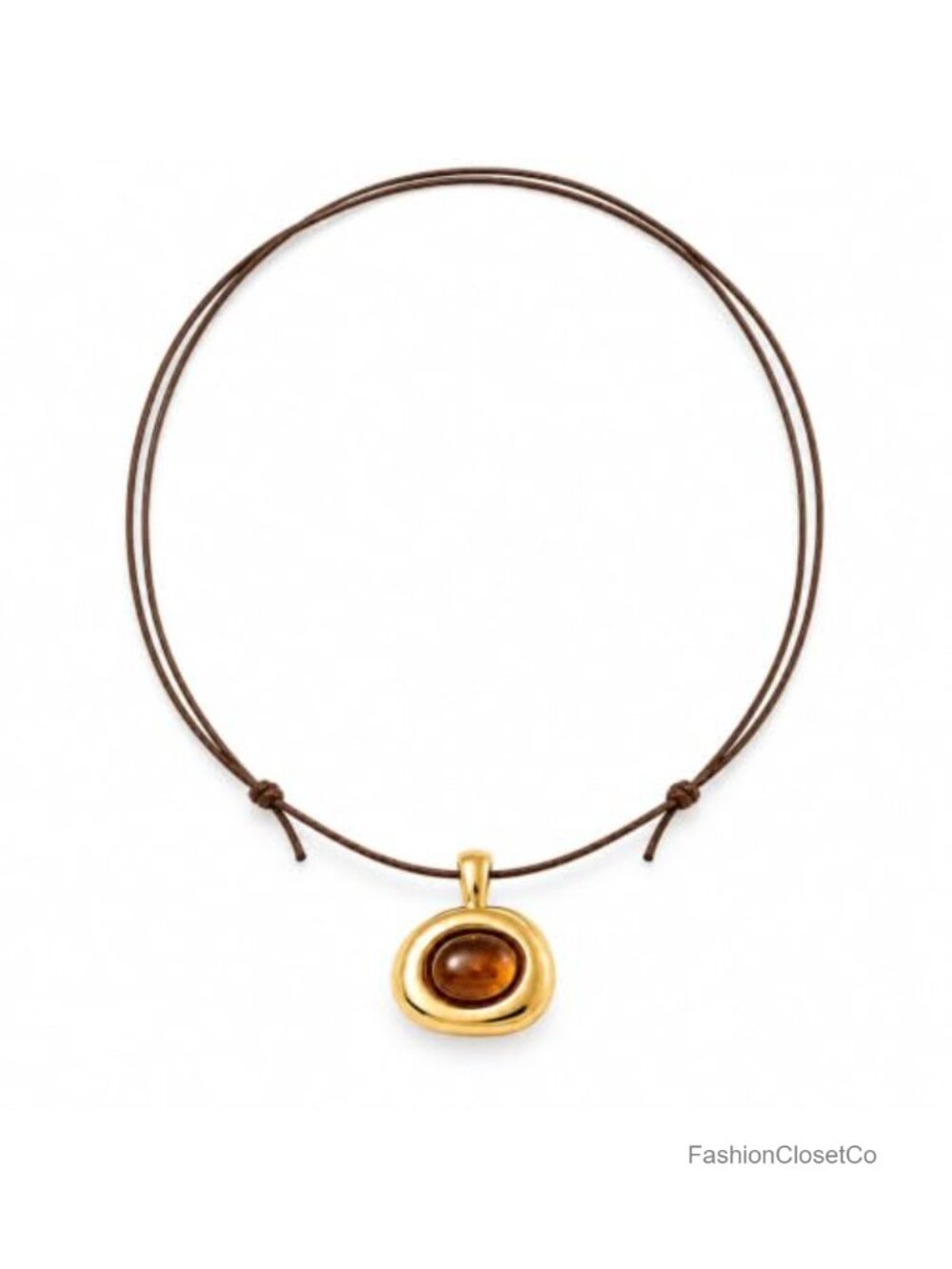 Tiger Eye Pendant Necklace Gold Tone Double Cord Chunky Boho Statement Women